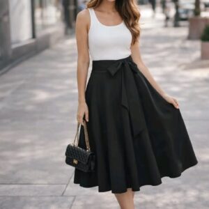 Oxolloxo Black Solid Pleated Maxi Skirt